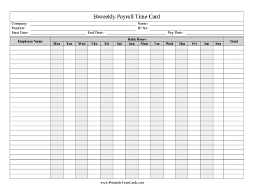 Payroll Time Card Biweeklybi