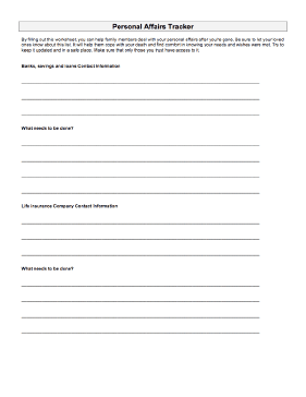 Personal Affairs Sheet