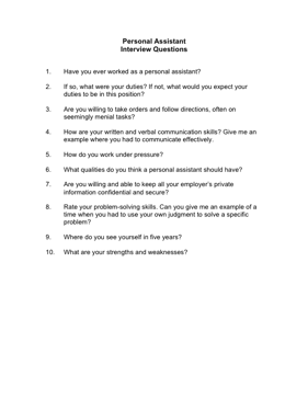 Personal Assistant Interview Questions