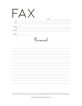 Personal Fax Lined fax cover sheet