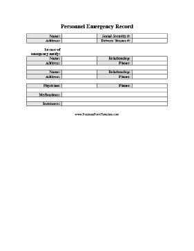 Personnel Emergency Contact Record