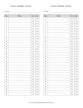 Pessary Use Monthly Tracker