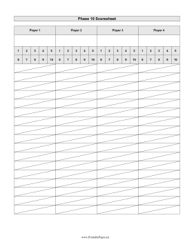 Printable Phase 10 Scoresheet