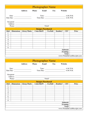 Photography Receipt