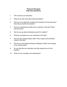 Physical Therapist Interview Questions