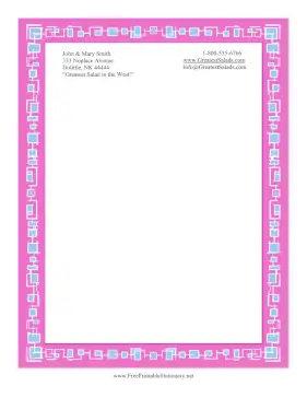 Pink Border Blue Squares stationery design