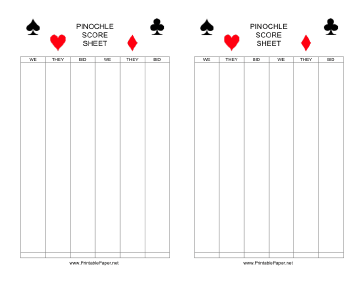 Printable Pinochle Score Pad