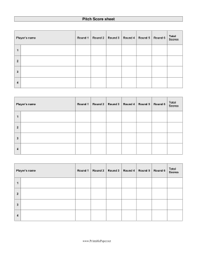 Printable Pitch Scoresheet