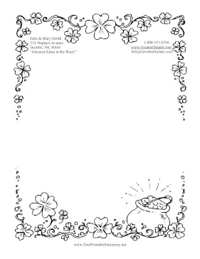 Pot Of Gold And Shamrocks Black and White stationery design