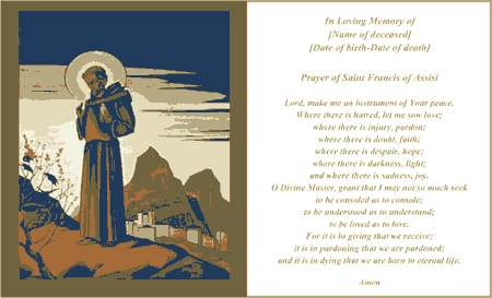 Prayer Of Saint Francis Funeral Card (2 per page)