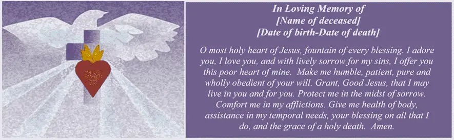 Prayer To The Sacred Heart Funeral (4 per page)