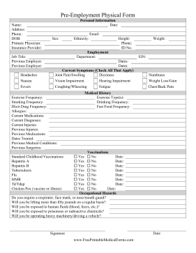 Pre-Employment Physical Form