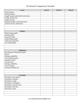 Pre-Rental Comparison Checklist