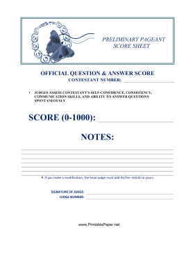 Printable Preliminary Pageant Official Answers Score