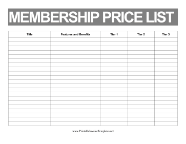 Price List Membership Template