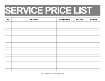 Price List Services Template