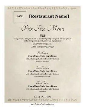 Prix Fixe Menu