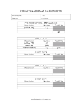 Production Assistant Breakdown