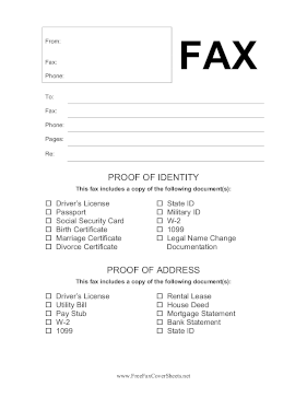 Proof Of Identity fax cover sheet