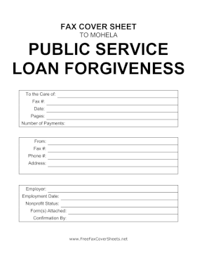 Public Service Loan Forgiveness fax cover sheet