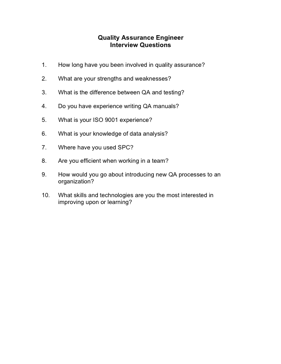 Quality Assurance Engineer Interview Questions