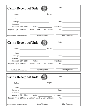 Receipt Of Sale Coins