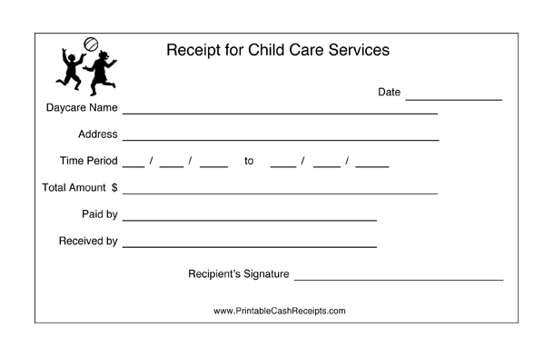 Receipts For Child Care (2 per page)