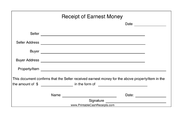 Receipts for Earnest Money (2 per page)