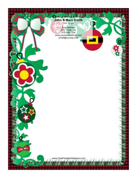 Red Bow Checked Border stationery design