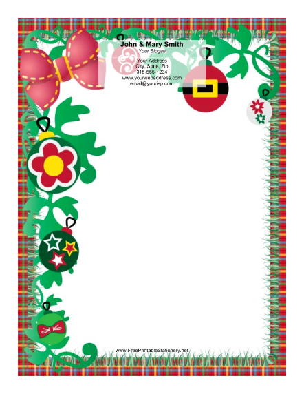 Red Bow Plaid Border stationery design