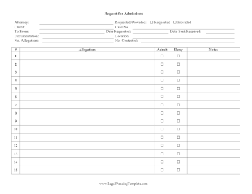 Request For Admission Log