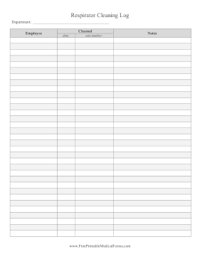 Respirator Cleaning Log