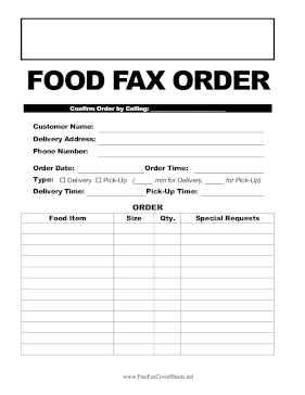 Restaurant Fax Order fax cover sheet