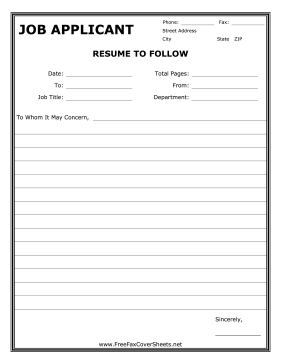 Resume fax cover sheet