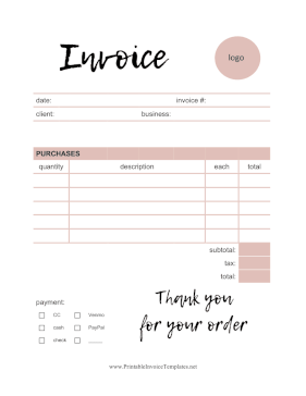 Rose Gold Pink Invoice Template Template