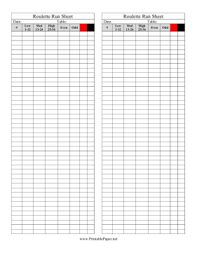 Printable Roulette Score Sheet