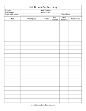 Safe Deposit Box Inventory