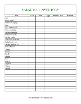 Salad Bar Items Inventory Spreadsheet