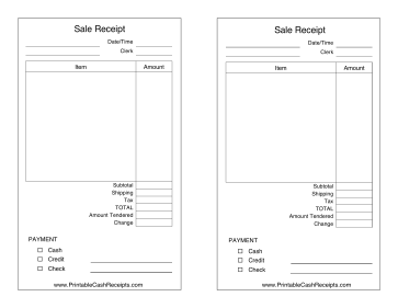 Sale Receipt With Payment Type