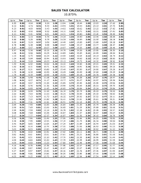 10.875% Sales Tax Calculator