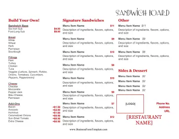 Sandwich Menu