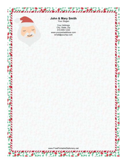 Santa Portrait Greenery Border stationery design