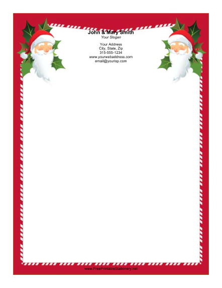 Santa Portraits Candy Cane Border stationery design