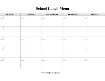 Printable School Lunch Menu Template