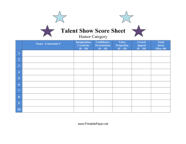 Printable Score Sheet For Talent Show Humor