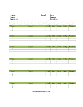 Printable Score Sheet For Tennis