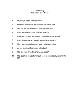 Secretary Interview Questions