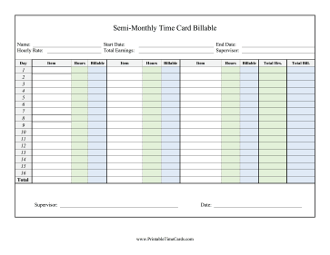 Semi-Monthly Time Card Billable