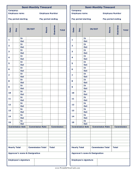 Semi-Monthly Time Card Commissions