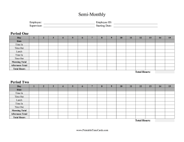 Semi-Monthly Time Card with Breaks